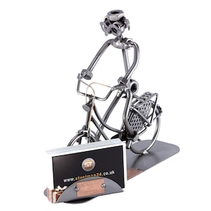 Figurine en métal "Homme sur Vélo Hollandais avec Porte-Cartes De Visite" - Idées Cadeaux fait main