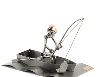 Figurine en métal "Pêcheur Avec Bateau" - Idées Cadeaux fait main