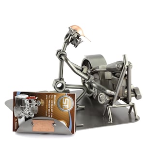 Figurine en métal "Mécanicien De Moto Avec Porte-Cartes De Visite" - Idées Cadeaux fait main