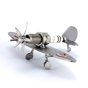 Nuts and bolts sculpture &quot;Mini Plane Spitfire 2&quot; - Handmade ornament figurine