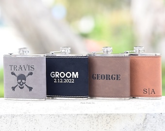 Groomsman Flask, Leather Hip Flask, Personalised Hip Flask, Flask for Men or Women, Leather Anniversary, Engraved Flask, Stocking Stuffer,