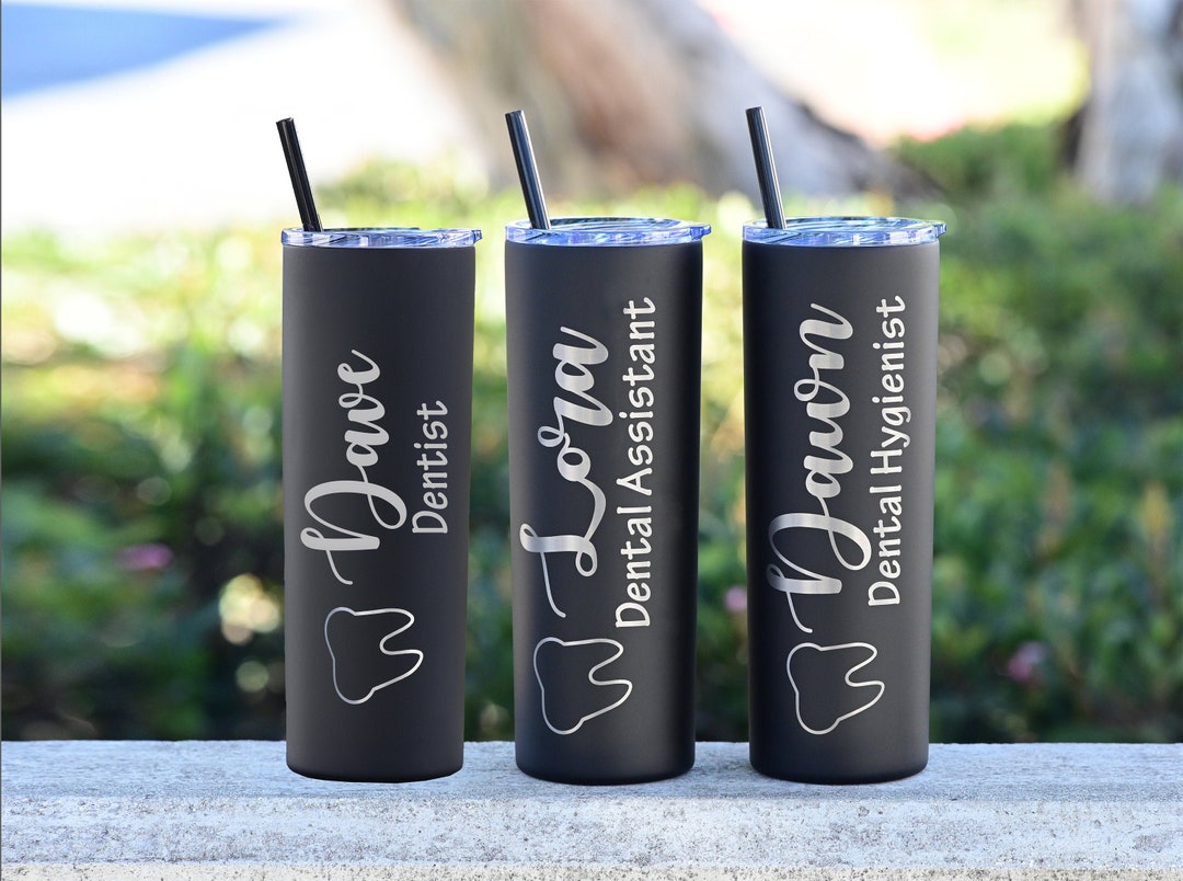Personalized Skinny Steel Tumbler With Straw, Dentist Gift, Dental