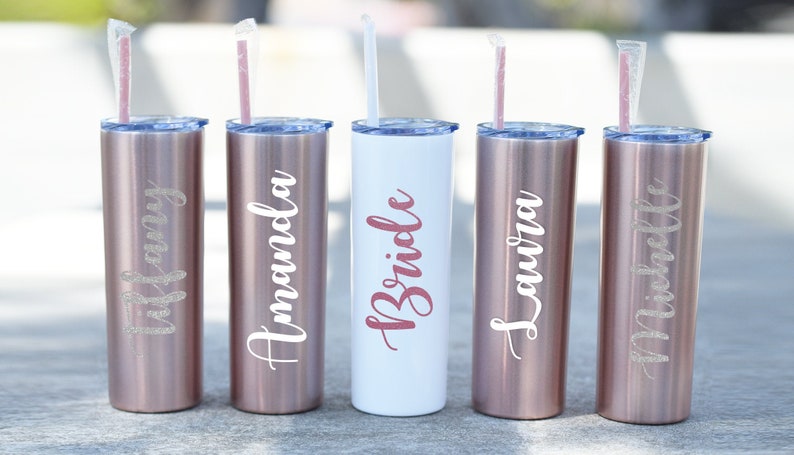 Bridesmaid Cups, Personalized Tumbler with Straw, Maid of Honor Gift, Bridesmaid Tumbler, Bridesmaid Gift Tumbler, Rose Gold Cup Straw, 
