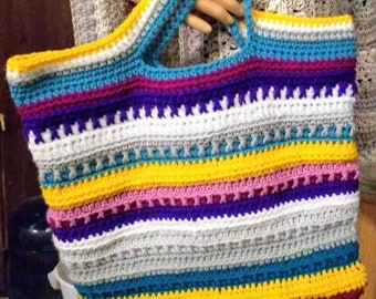 Modello colorato per borsa all'uncinetto: borsa per progetti con filati di scarto (download digitale)