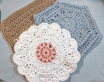 Trio of washcloths, digital crochet, crochet pattern, digital download cotton washcloths,