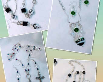 Glass beads, grab bag, jewelry making, bead supplies, jewelry supply, rosaries, crucifix, glass pearls, clasps, wire wrapping,