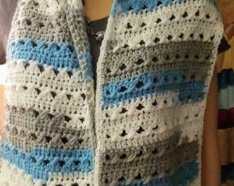Hand Made Crochet Blue-Gray Silver Lurex Bandana/Neck Scarf/Rustic Boho Style Cotton Hand Made Crochet Blue-gray Silver Lurex Bandana/neck  main image 4