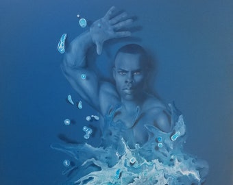 Abstract African American Man Painting: 'The Illusionist' Modern Art (40x30)