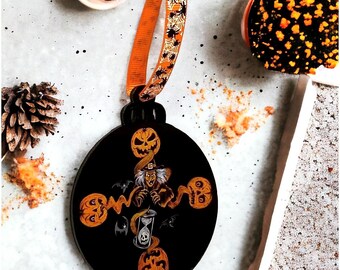 Double Sided Halloween Ornament, Witch & Jack-o'-lantern Tree Decor