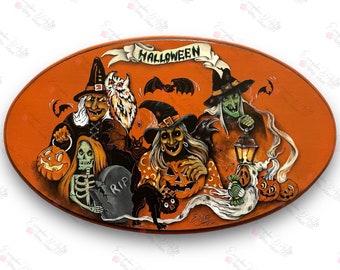 Hand Painted Vintage Halloween Wood Sign, Witch Decor