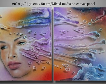 Abstract Figurative Painting, Tears for Orlando, Colorful Wall Art (20x32)