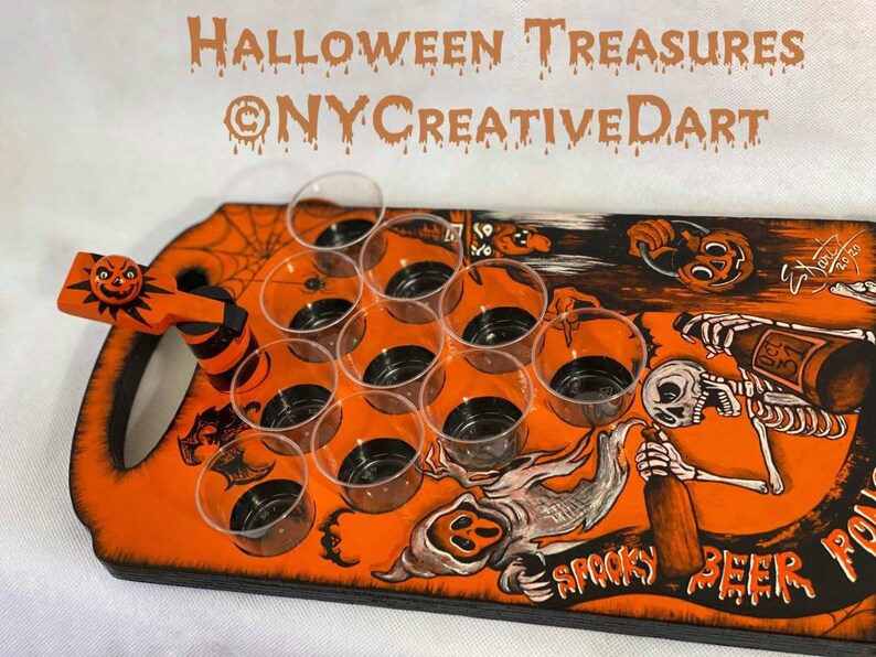 Hand Painted Halloween Mini Beer Pong Game for  Etsy