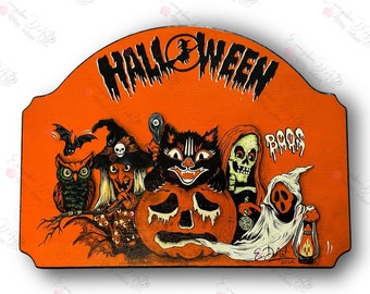 Hand Painted Halloween Wood Sign, Vintage Witch Decor
