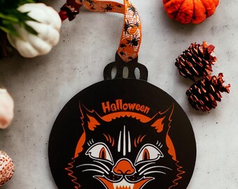 Double Sided Wooden Halloween Ornament: Witch & Pumpkin Decor