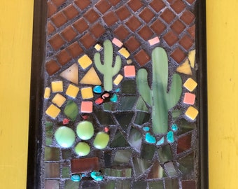 Mosaic Tile Art / Southwest Art / Handmade Art / Cactus Art / Home Decor / Art Tile Picture / Casual Decor / Cabin Decor / Small Space Art