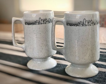 Vintage Buffalo China Cityscape Mugs / Coffee Mugs / Tea Mugs / Mid Century Mugs / Pedestal Mugs / 12 Oz Mug / Skyline Design /