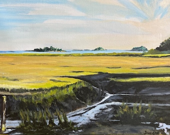 Original 16”x12” Landscape Painting of Salt Marsh near Stony Creek, CT / Branford Trolley Trail / Connecticut Coastline / Thimble Islands