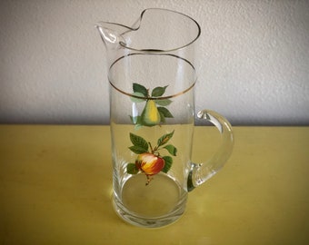 Vintage Glass Martini Pitcher With Apple & Pear Design / Mid Century Bar Ware / Mad Men Decor / Entertaining / Cocktails / Perfect Gift /