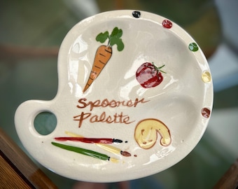 Mid Century Kitchen Kitsch Multiple Spoon Rest in Artist Palette Design / Handpainted Artist Palette Spoon Rest / Spooner Palette Spoon Rest