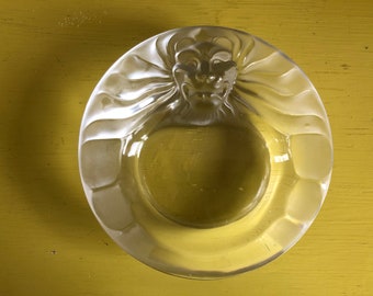 Vintage Lalique Lion Head Ashtray / Collectible French Crystal / Trinket Dish / Ring Dish / Loose Change Holder / Collectible Art Glass /