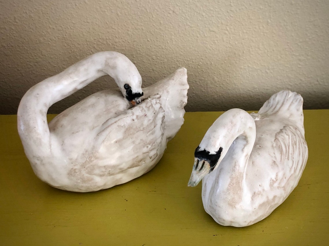 Vintage Handmade Ceramic Swans / Cygnus / Grand Millennial Etsy