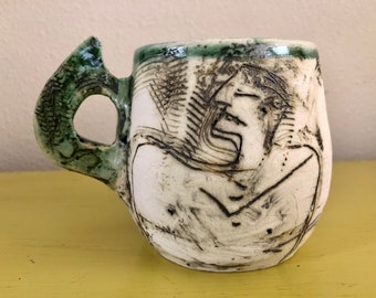 Unique Handmade Art Mug / Coffee and Tea Mug / Island Man Motif / Seahorse /  Handcrafted  Mug / Unique Gift / Mugs and Cups / One Of A Kind
