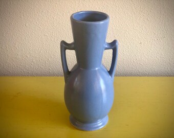 Mid Century Blue Japanese Ceramic Vase With Handles / Unusual Post-War Japanese Vase / MCM Decor / Collectible Ceramics / Two Handled Vase/