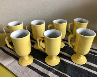 Vintage Shenango Yellow Footed Mug Set of 7 / Mid Century Drink Ware / MCM Coffee Tea Mugs / Kitchen / Dining / Mid Century Decor / Vintage