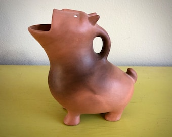 Hand Made Raku Fired Colima Dog Pitcher / Colima Culture / Dog Shaped Vessel / Collectible Pottery / Mexican Design / Unique Pottery / Gift