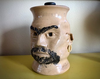 Vintage Hand Made Pirate Cookie Jar / Art Pottery / Collectible Pottery / Unique One of a Kind Gift / Dog Treat Jar / Storage Jar