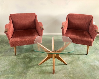Two Mid Century Club Chairs With Jacks Table In Style Of Adrian Pearsall / MCM Lounge Chairs And Table /Collectible Mid Century Furniture