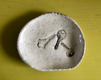 Vintage Handmade Trinket Dish /  Coin Dish / Decorative Dish / Soap Dish / Key Imprint Dish / Home Decor / Ring Dish / Gift /