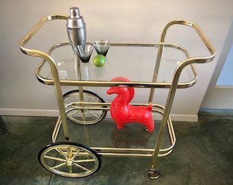 Vintage Baughman Style Brass Tone Bar Cart / Post Modern Bar Cart / Compact Drinks Cart / 1970s Decor / Entertaining / Bar Storage / Retro /