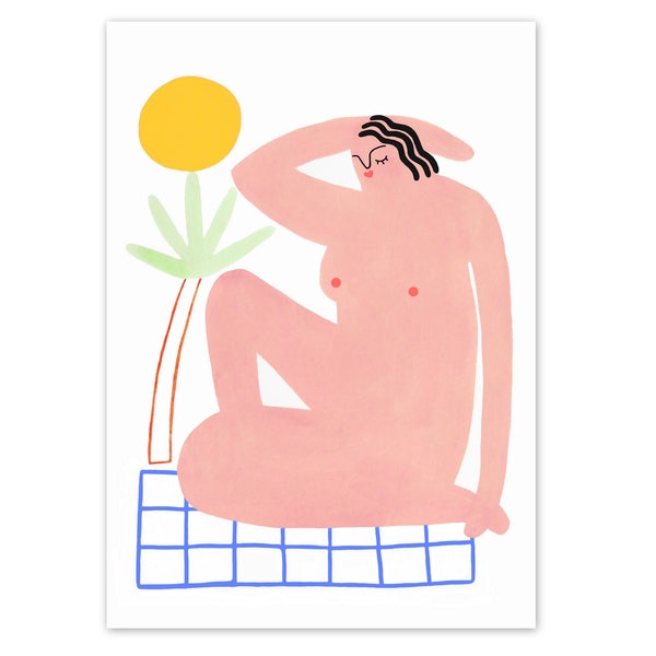 A4 Pink nude and sun collage giclee print