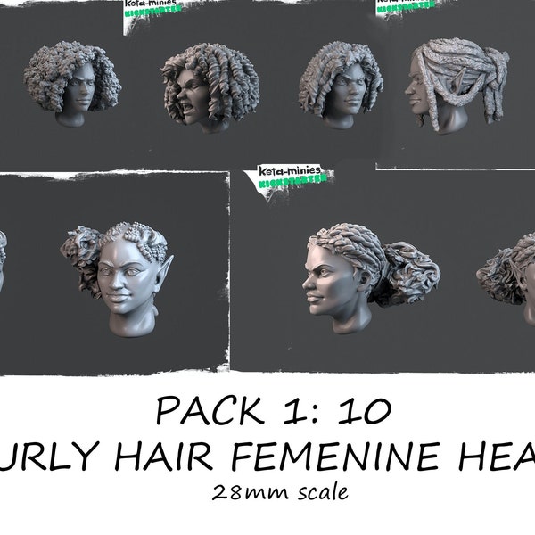 Alternative Female Heads - 28mm - Different Hair Styles - Wargaming