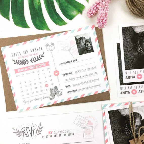 Vintage Postcard Wedding Invitation Set With Black And White Etsy Singapore