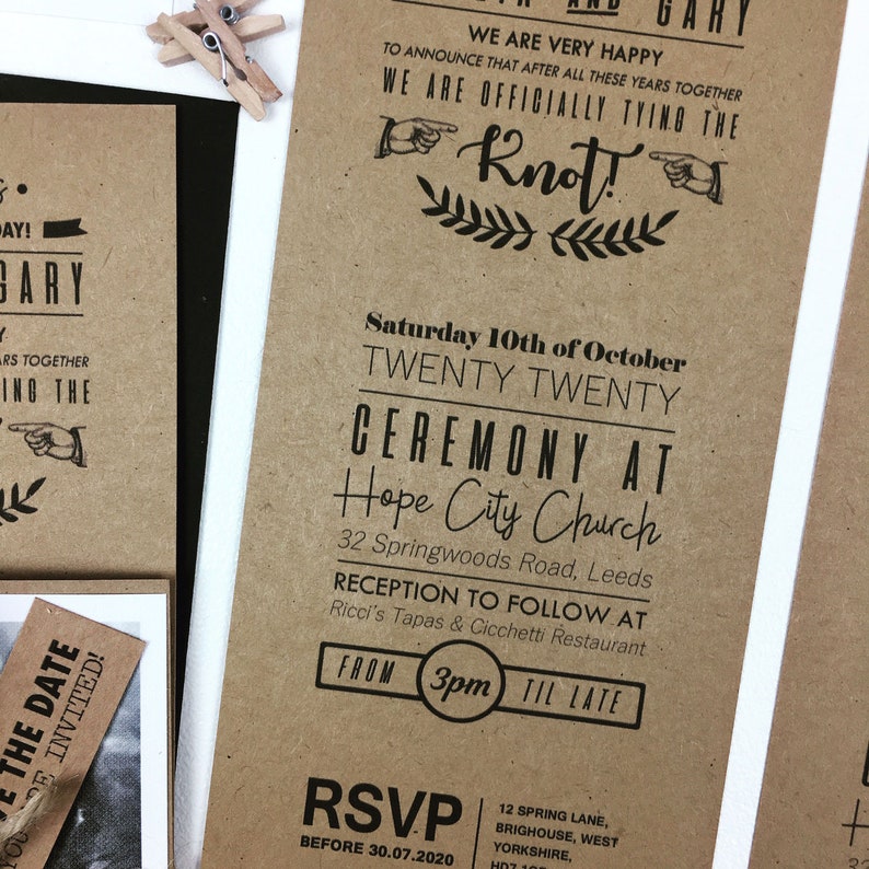 100 x Rustic Craft Photo Wedding Invitation with Black and White Picture