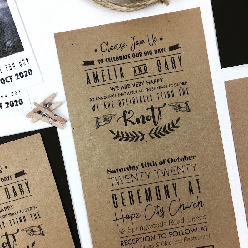 100 x Rustic Craft Photo Wedding Invitation with Black and White Picture