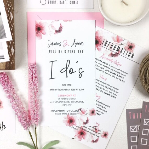 Pink Cherry Blossom Watercolour Personalised Wedding Table Number Name Cards Pink Cherry Blossom Watercolour Personalised Wedding Table Number Name Cards