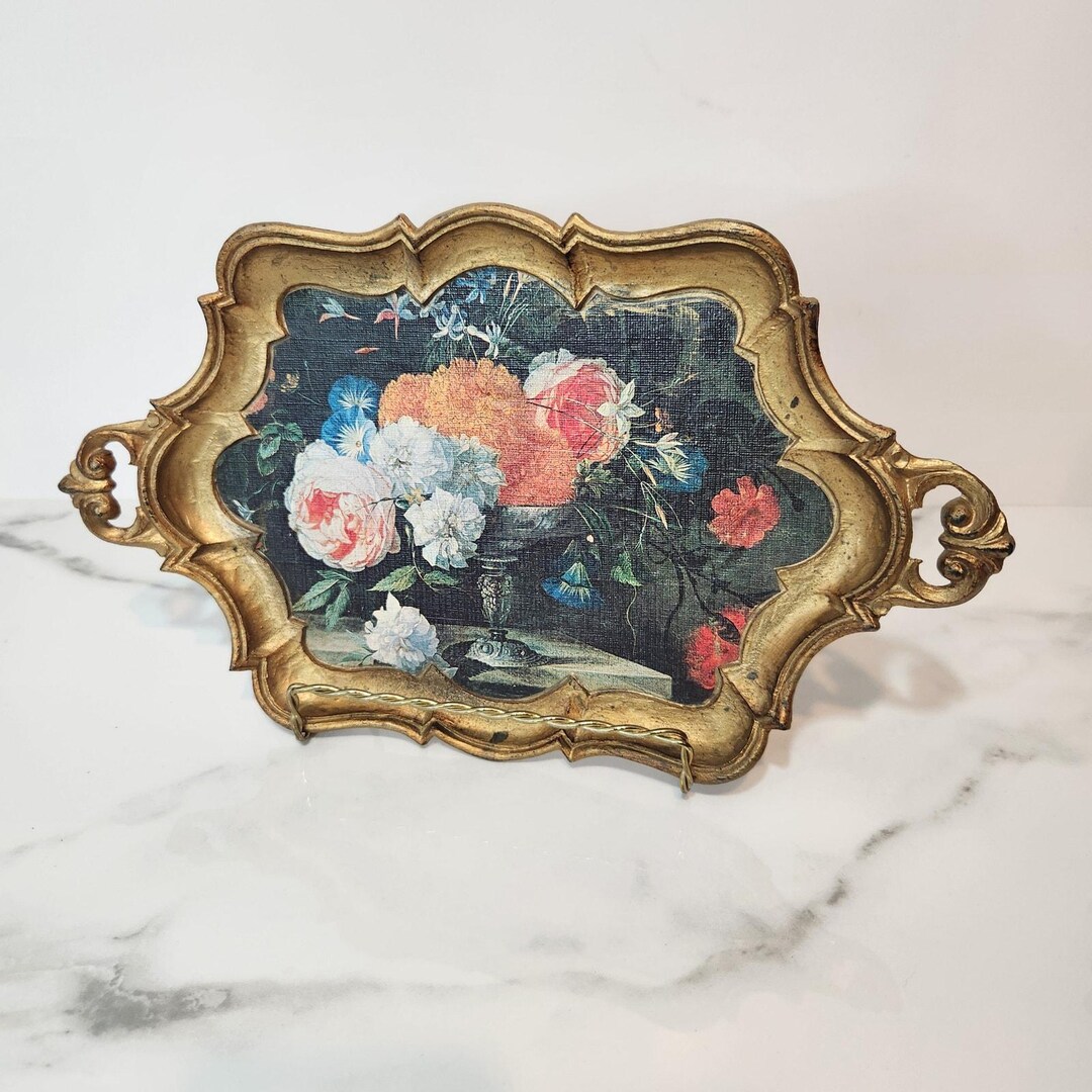 Small Vintage Italian Florentine Plastic Tray Made in Italy Gold Vanity ...