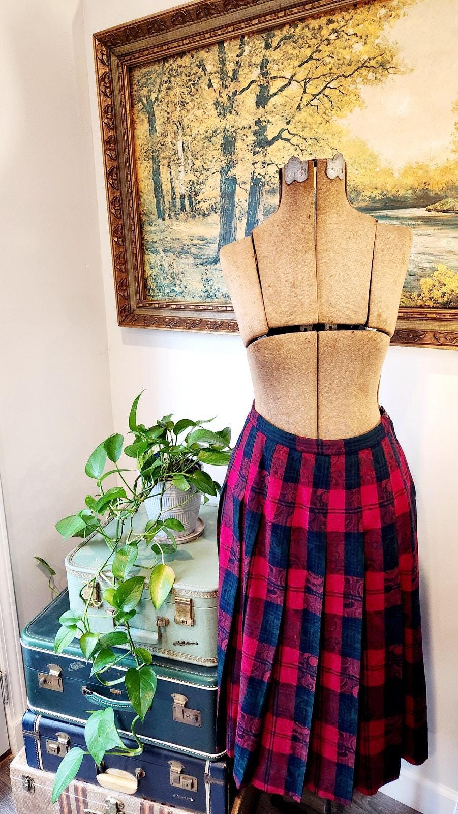 Vintage Pendleton Plaid Wool Maxi Skirt Red and Green Ankle Length Size 10