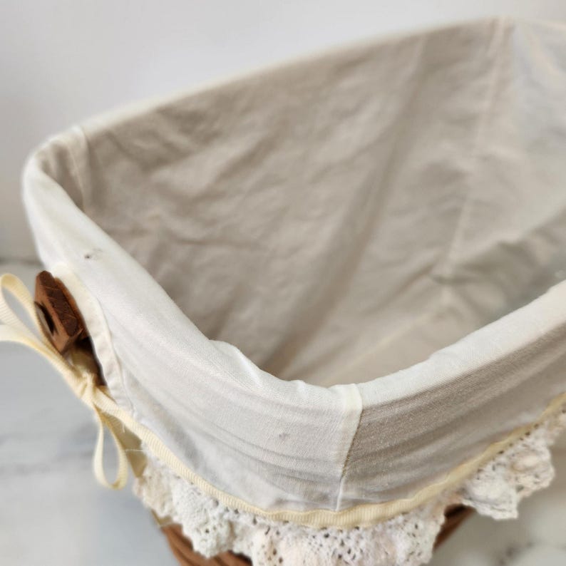 Vintage Longaberger Woven Basket with Fabric Liner and Wood Handles | Heritage Style Storage | Heirloom Home Decor image 4