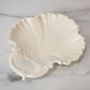 Vintage Shell Dish Handmade Ceramic Signed Mary W Coastal Cottage Decor Cream Pottery Trinket Bowl