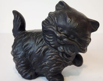 Vintage black cat figurine chalkware ceramic style mid century cat statue Halloween decor folk art animal shelf display