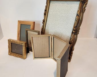 Vintage tabletop photo frame lot gold ornate frames antique style mix 8x10 3x5 small frames cottagecore decor Victorian aesthetic