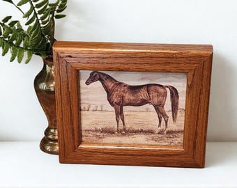 Vintage Horse Print Wall Art – Framed Equestrian Decor – Rustic Farmhouse Horse Portrait – Country Western Cabin Wall Hanging