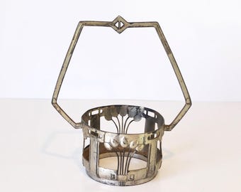 Vintage Art Deco metal basket frame geometric floral cutout silver tone 1920s 7.75in decorative holder cottagecore eclectic decor