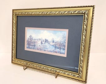Wall art Glynda Turley Girl by a Brook Old Friends print gold frame floral Americana art pastel landscape cottagecore wall decor vintage