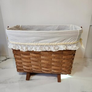 Vintage Longaberger Woven Basket with Fabric Liner and Wood Handles | Heritage Style Storage | Heirloom Home Decor image 2