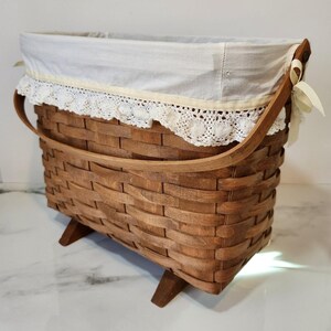 Vintage Longaberger Woven Basket with Fabric Liner and Wood Handles | Heritage Style Storage | Heirloom Home Decor image 1